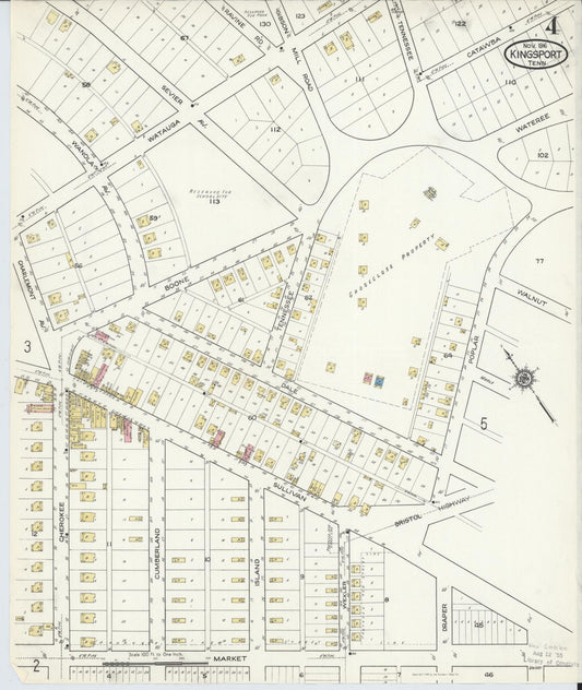 Sanborn Fire Insurance Map from Kingsport, Sullivan County, Tennessee (1916), Sheet #0004 - Historic Sanborn Fire Insurance Map Print, vintage old map wall art, antique decor, genealogy gift, Tennessee Tennessee map