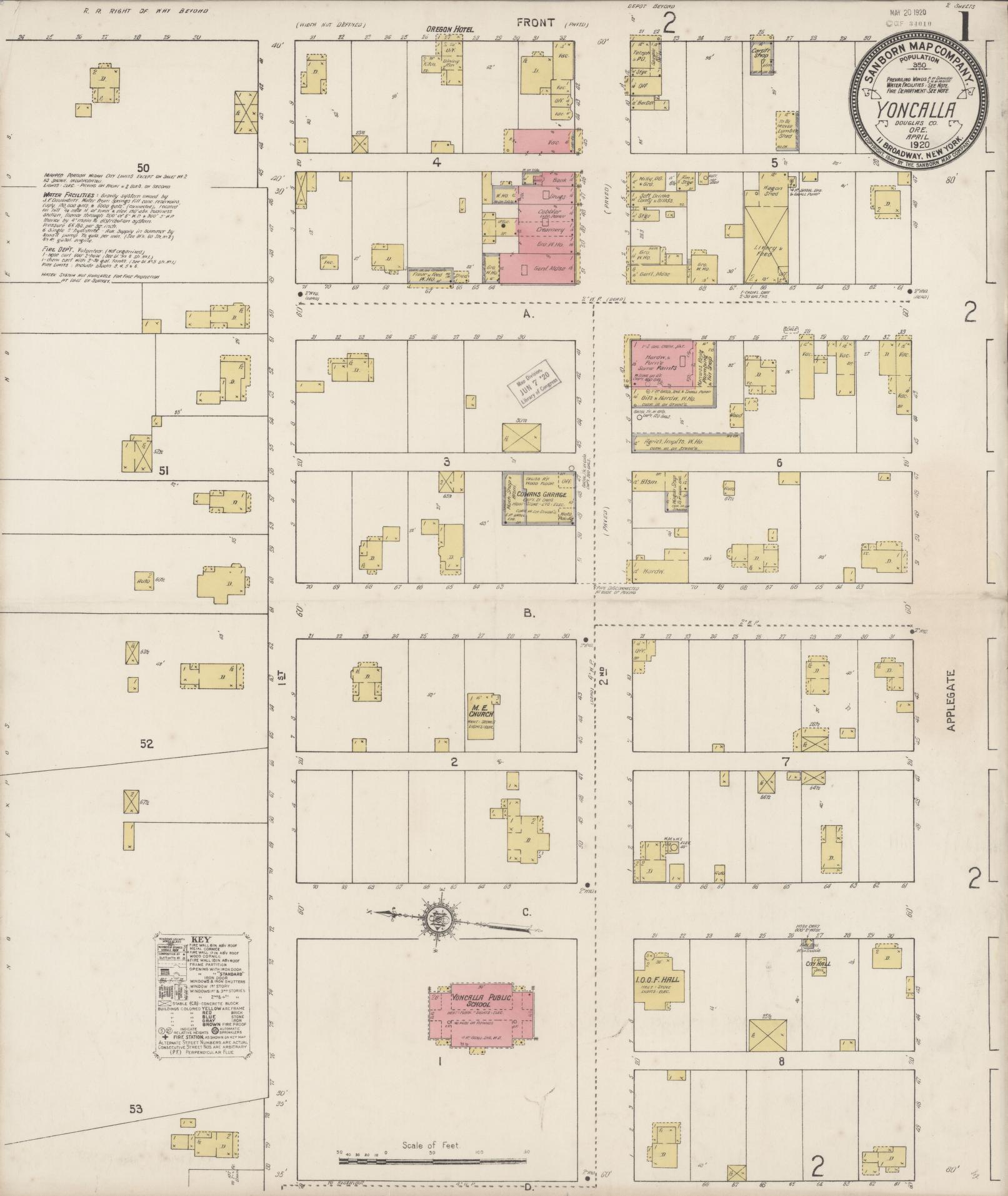 Sanborn Fire Insurance Map from Yoncalla, Douglas County, Oregon (1920), Sheet #0001 - Complete Map Set gallery image, historic Sanborn map, vintage wall art, Oregon Oregon