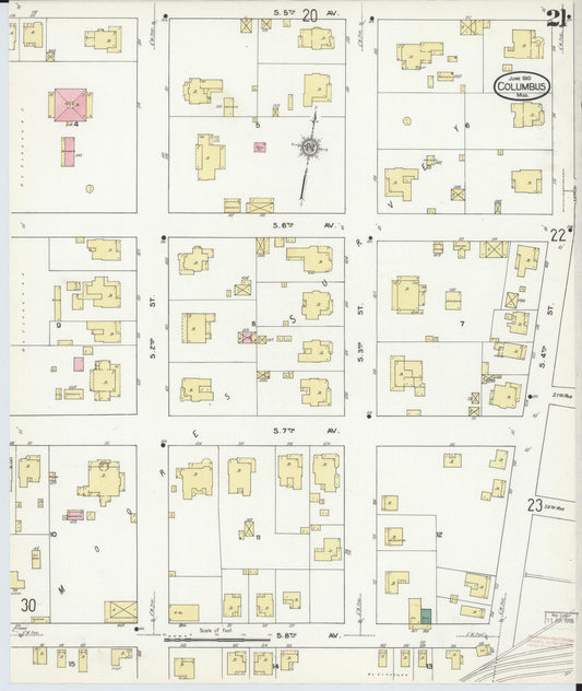 Sanborn Fire Insurance Map from Columbus, Lowndes County, Mississippi (1910), Sheet #0021 - Historic Sanborn Fire Insurance Map Print, vintage old map wall art, antique decor, genealogy gift, Mississippi Mississippi map