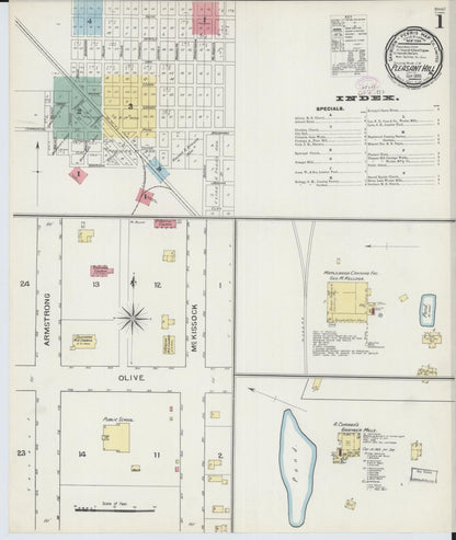 Sanborn Fire Insurance Map from Pleasant Hill, Cass County, Missouri (1893), Sheet #0001 - Complete Map Set gallery image, historic Sanborn map, vintage wall art, Missouri Missouri