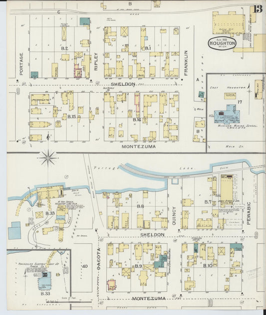 Sanborn Fire Insurance Map from Houghton, Houghton County, Michigan (1893), Sheet #0013 - Historic Sanborn Fire Insurance Map Print, vintage old map wall art, antique decor, genealogy gift, Michigan Michigan map