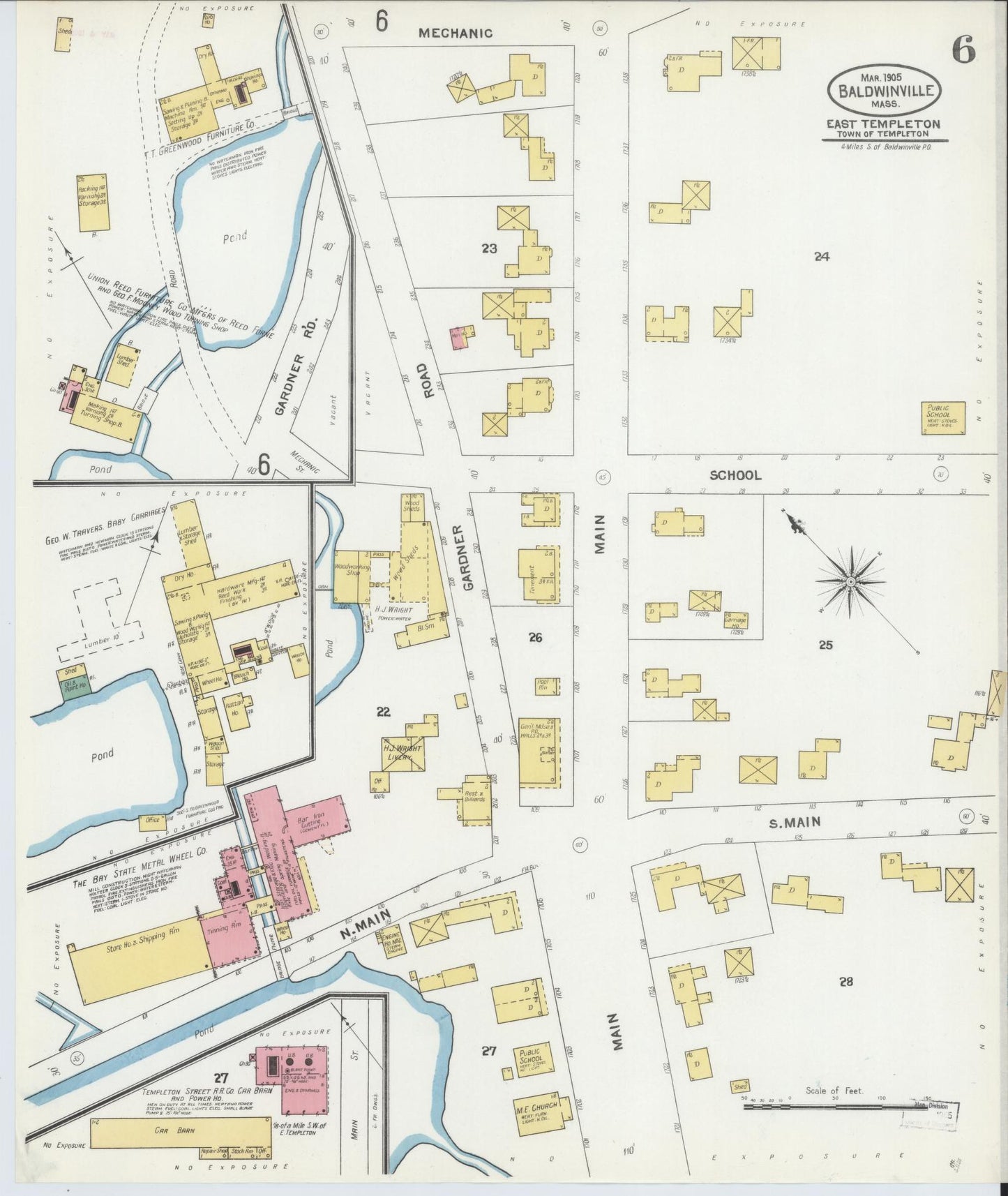 Sanborn Fire Insurance Map from Baldwinville, Worcester County, Massachusetts (1905), Sheet #0006 - Complete Map Set gallery image, historic Sanborn map, vintage wall art, Massachusetts Massachusetts
