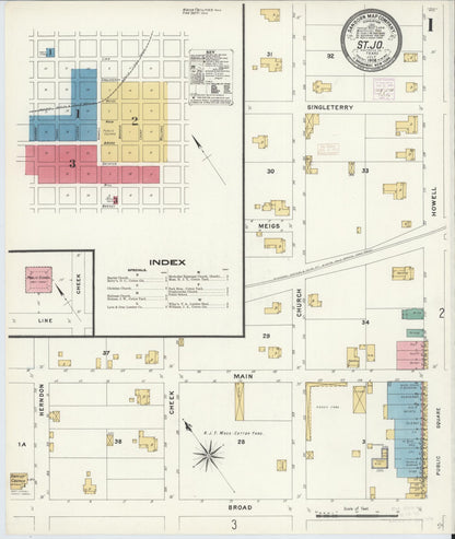 Sanborn Fire Insurance Map from Saint Jo, Montague County, Texas (1908), Sheet #0001 - Complete Map Set gallery image, historic Sanborn map, vintage wall art, Texas Texas