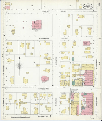 Sanborn Fire Insurance Map from Rushville, Schuyler County, Illinois (1906), Sheet #0004 - Historic Sanborn Fire Insurance Map Print, vintage old map wall art, antique decor, genealogy gift, Illinois Illinois map