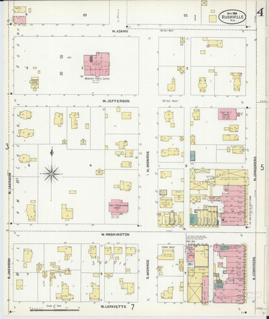 Sanborn Fire Insurance Map from Rushville, Schuyler County, Illinois (1906), Sheet #0004 - Historic Sanborn Fire Insurance Map Print, vintage old map wall art, antique decor, genealogy gift, Illinois Illinois map