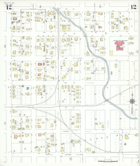 Sanborn Fire Insurance Map from Bay City, Matagorda County, Texas (1942), Sheet #0012 - Historic Sanborn Fire Insurance Map Print, vintage old map wall art, antique decor, genealogy gift, Texas Texas map
