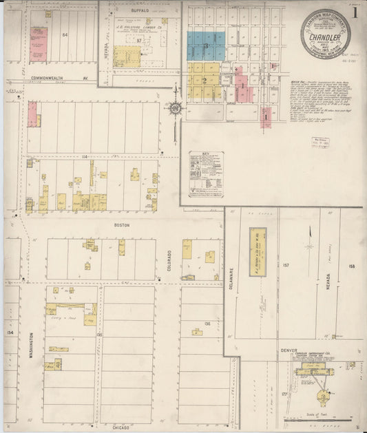 Sanborn Fire Insurance Map from Chandler, Maricopa County, Arizona (1915), Sheet #0001 - Complete Map Set gallery image, historic Sanborn map, vintage wall art, Arizona Arizona