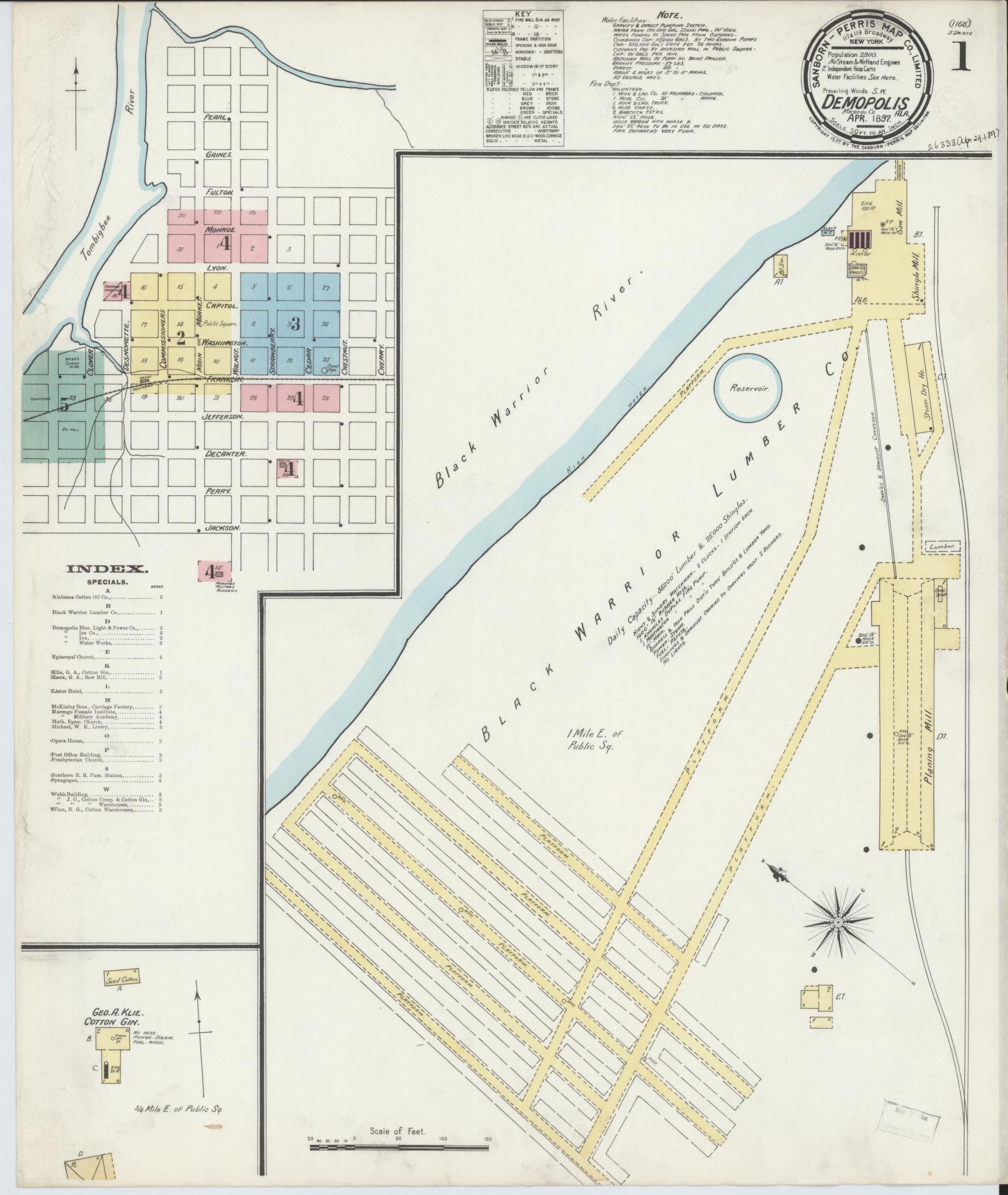 Sanborn Fire Insurance Map from Demopolis, Marengo County, Alabama (1897), Sheet #0001 - Complete Map Set gallery image, historic Sanborn map, vintage wall art, Alabama Alabama