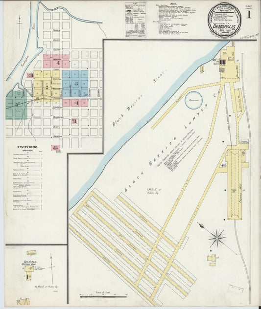 Sanborn Fire Insurance Map from Demopolis, Marengo County, Alabama (1897), Sheet #0001 - Complete Map Set gallery image, historic Sanborn map, vintage wall art, Alabama Alabama