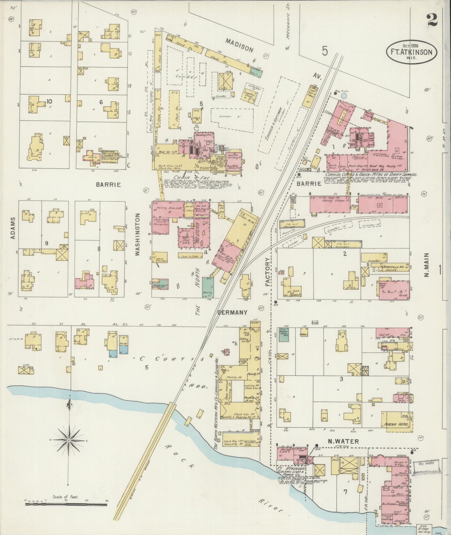 Sanborn Fire Insurance Map from Fort Atkinson, Jefferson County, Wisconsin (1898), Sheet #0002 - Historic Sanborn Fire Insurance Map Print, vintage old map wall art, antique decor, genealogy gift, Wisconsin Wisconsin map