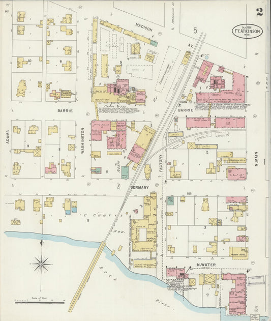 Sanborn Fire Insurance Map from Fort Atkinson, Jefferson County, Wisconsin (1898), Sheet #0002 - Historic Sanborn Fire Insurance Map Print, vintage old map wall art, antique decor, genealogy gift, Wisconsin Wisconsin map