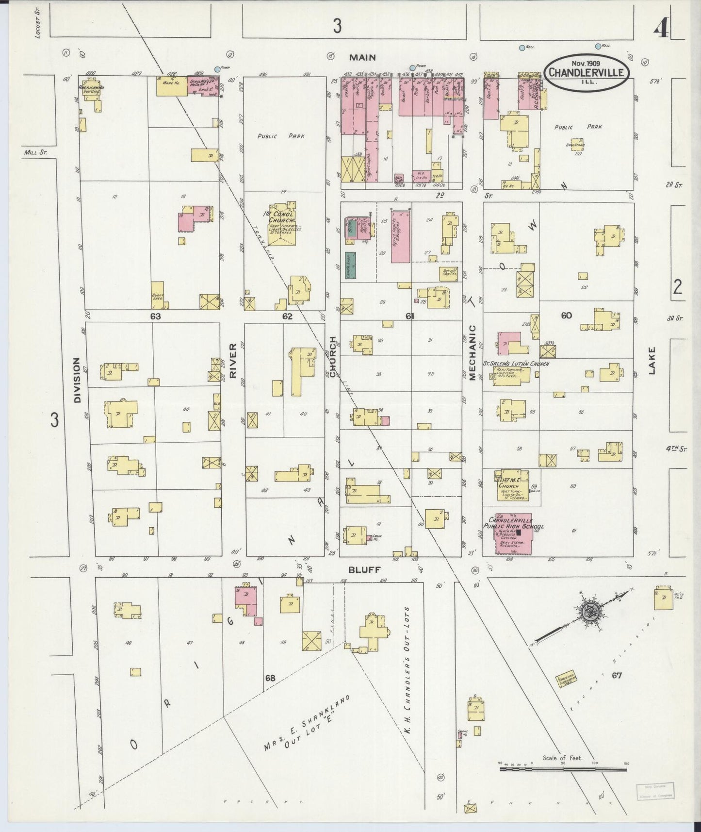 Sanborn Fire Insurance Map from Chandlerville, Cass County, Illinois (1909), Sheet #0004 - Historic Sanborn Fire Insurance Map Print, vintage old map wall art, antique decor, genealogy gift, Illinois Illinois map