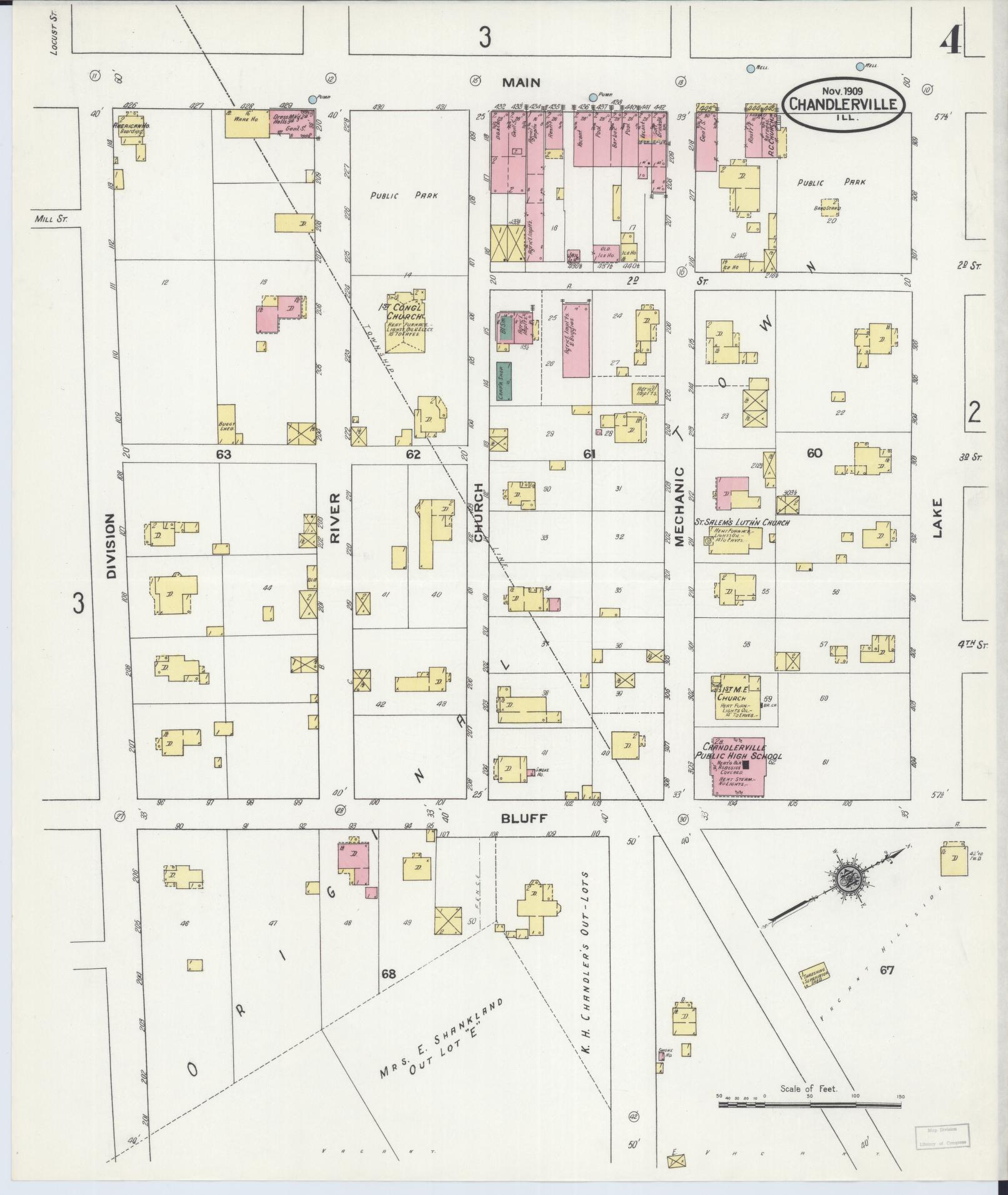 Sanborn Fire Insurance Map from Chandlerville, Cass County, Illinois (1909), Sheet #0004 - Historic Sanborn Fire Insurance Map Print, vintage old map wall art, antique decor, genealogy gift, Illinois Illinois map