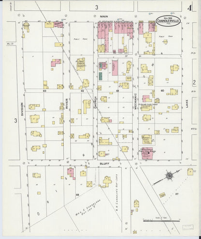 Sanborn Fire Insurance Map from Chandlerville, Cass County, Illinois (1909), Sheet #0004 - Historic Sanborn Fire Insurance Map Print, vintage old map wall art, antique decor, genealogy gift, Illinois Illinois map