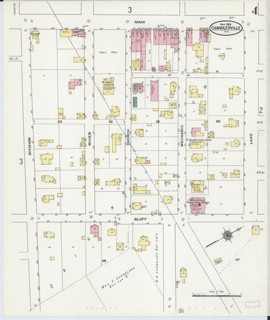 Sanborn Fire Insurance Map from Chandlerville, Cass County, Illinois (1909), Sheet #0004 - Historic Sanborn Fire Insurance Map Print, vintage old map wall art, antique decor, genealogy gift, Illinois Illinois map