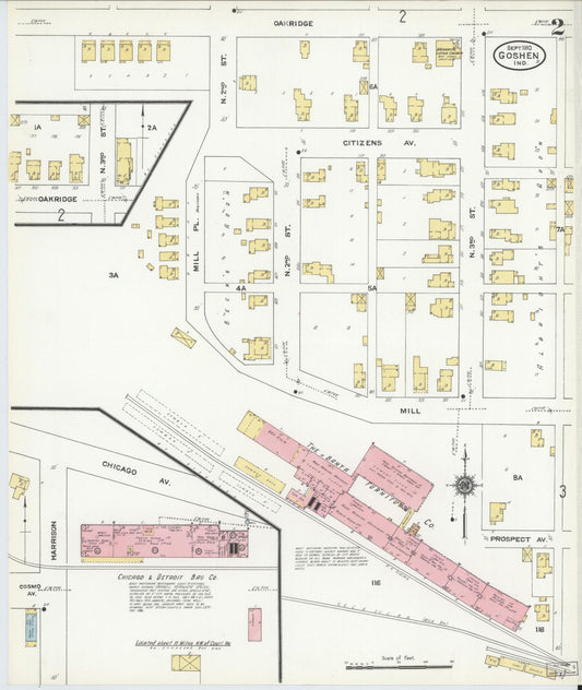 Sanborn Fire Insurance Map from Goshen, Elkhart County, Indiana (1910), Sheet #0002 - Historic Sanborn Fire Insurance Map Print, vintage old map wall art, antique decor, genealogy gift, Indiana Indiana map