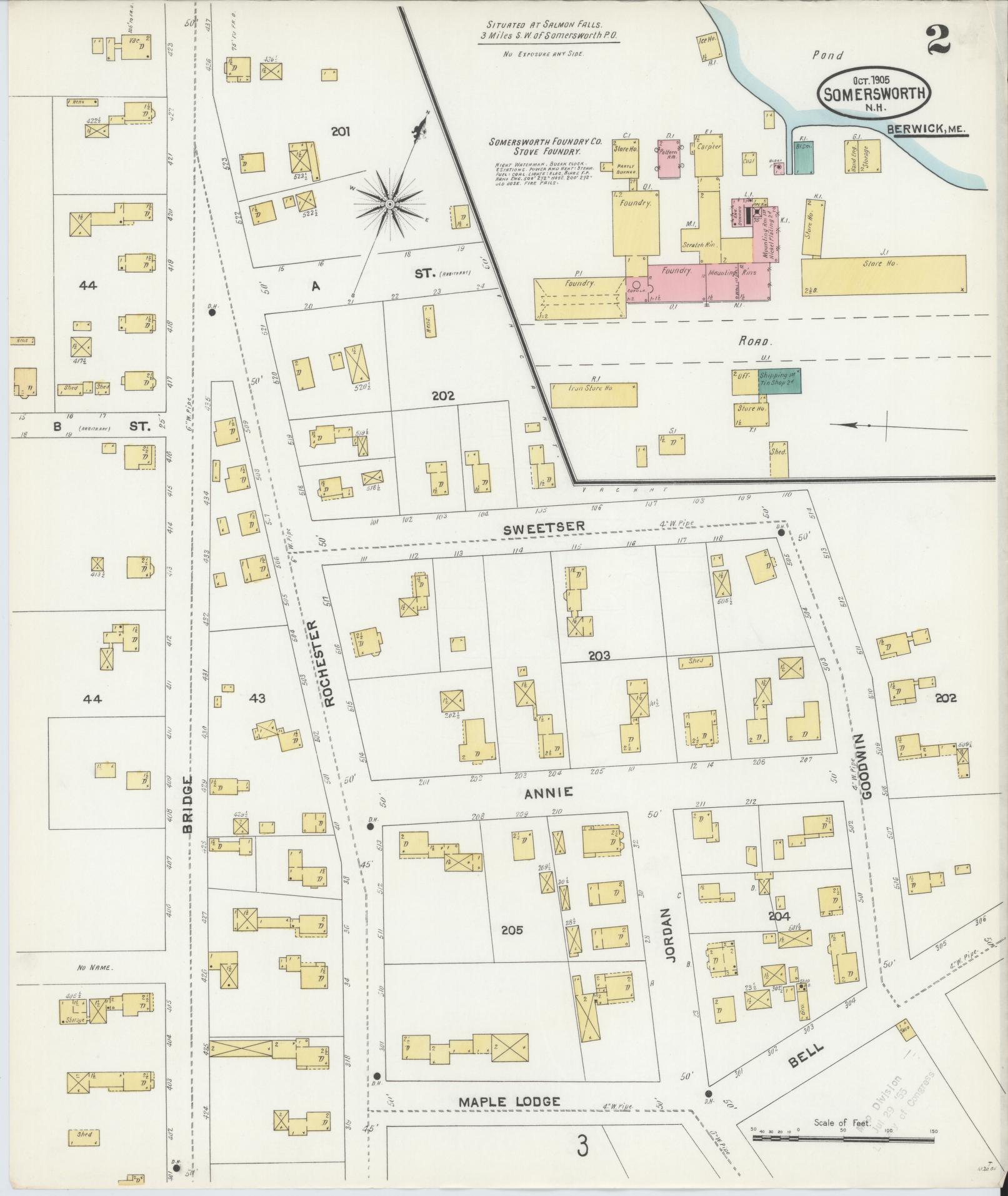 Sanborn Fire Insurance Map from Somersworth, Strafford County, New Hampshire (1905), Sheet #0002 - Complete Map Set gallery image, historic Sanborn map, vintage wall art, Maine Maine