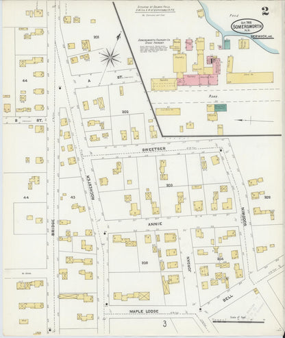 Sanborn Fire Insurance Map from Somersworth, Strafford County, New Hampshire (1905), Sheet #0002 - Complete Map Set gallery image, historic Sanborn map, vintage wall art, Maine Maine