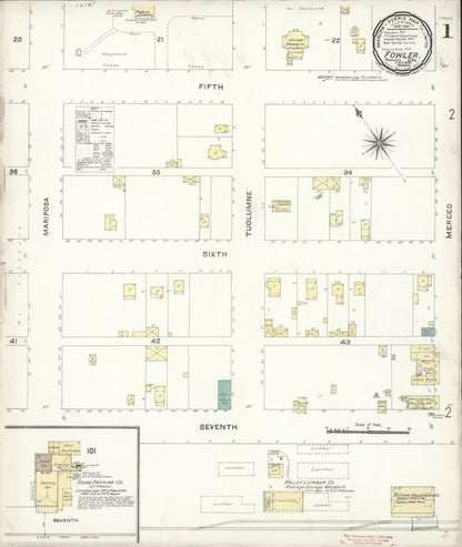 Sanborn Fire Insurance Map from Fowler, Fresno County, California (1896), Sheet #0001 - Complete Map Set gallery image, historic Sanborn map, vintage wall art, California California