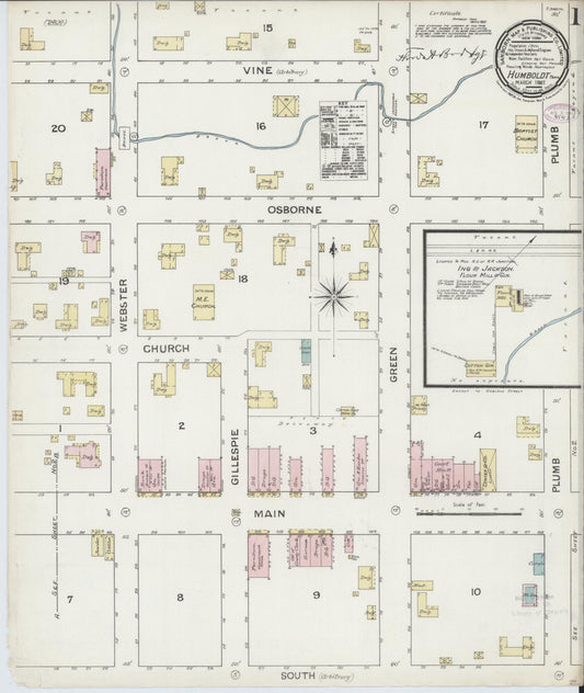 Sanborn Fire Insurance Map from Humboldt, Gibson County, Tennessee (1887), Sheet #0001 - Historic Sanborn Fire Insurance Map Print, vintage old map wall art, antique decor, genealogy gift, Tennessee Tennessee map