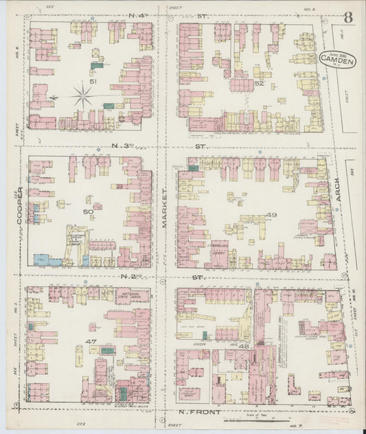 Sanborn Fire Insurance Map from Camden, Camden County, New Jersey (1885), Sheet #0008 - Historic Sanborn Fire Insurance Map Print, vintage old map wall art, antique decor, genealogy gift, New Jersey New Jersey map