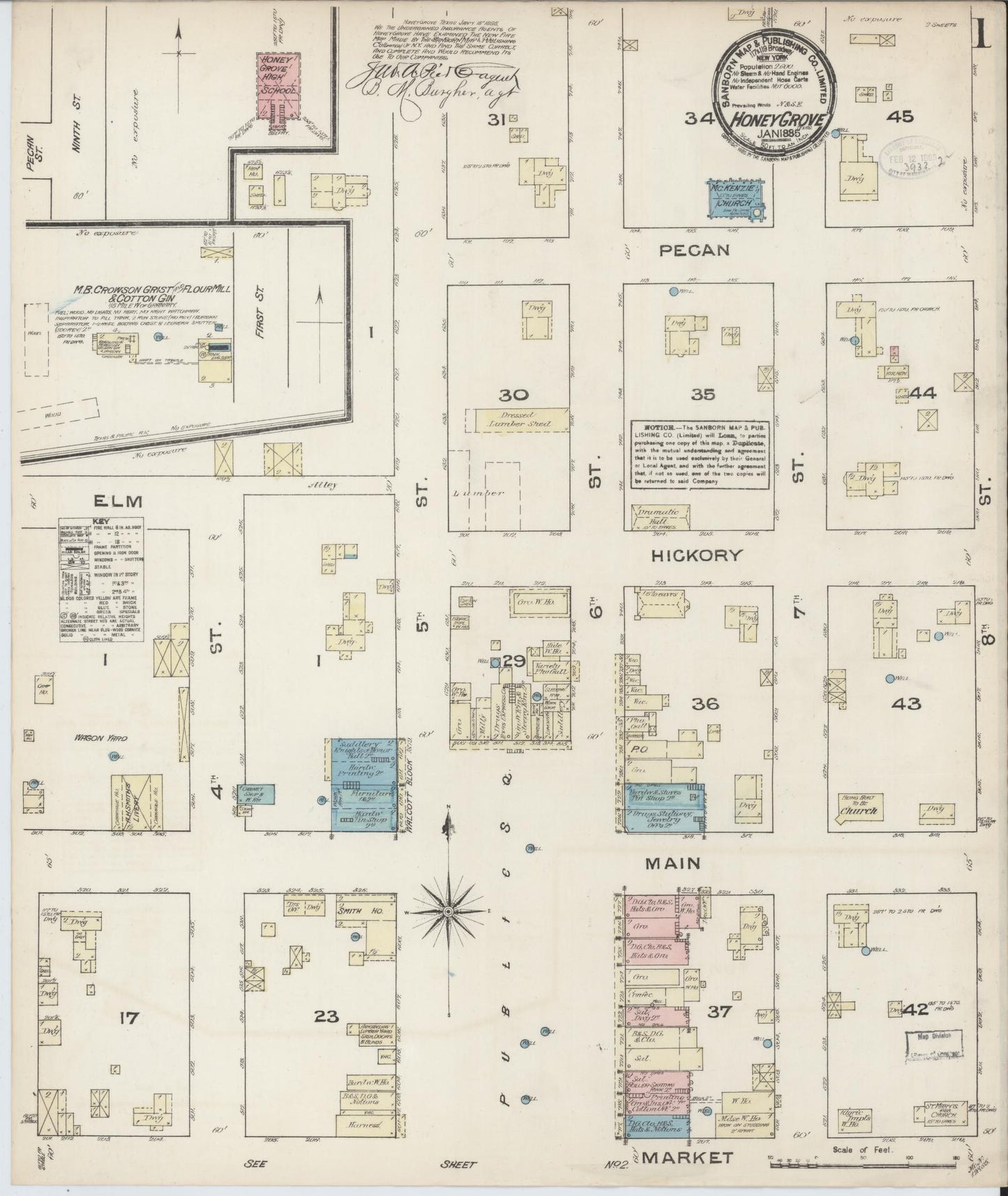 Sanborn Fire Insurance Map from Honey Grove, Fannin County, Texas (1885), Sheet #0001 - Complete Map Set gallery image, historic Sanborn map, vintage wall art, Texas Texas