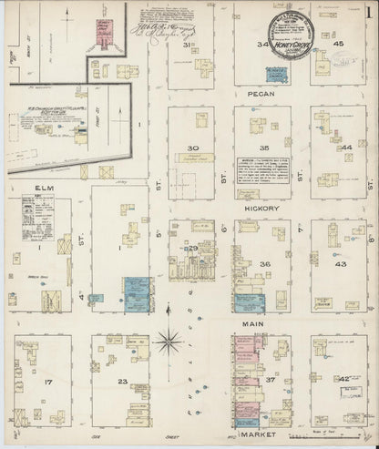 Sanborn Fire Insurance Map from Honey Grove, Fannin County, Texas (1885), Sheet #0001 - Complete Map Set gallery image, historic Sanborn map, vintage wall art, Texas Texas