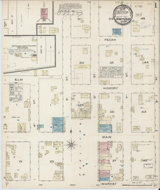 Sanborn Fire Insurance Map from Honey Grove, Fannin County, Texas (1885), Sheet #0001 - Complete Map Set gallery image, historic Sanborn map, vintage wall art, Texas Texas