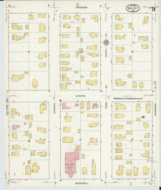 Sanborn Fire Insurance Map from Beloit, Rock County, Wisconsin (1915), Sheet #0009 - Historic Sanborn Fire Insurance Map Print, vintage old map wall art, antique decor, genealogy gift, Wisconsin Wisconsin map