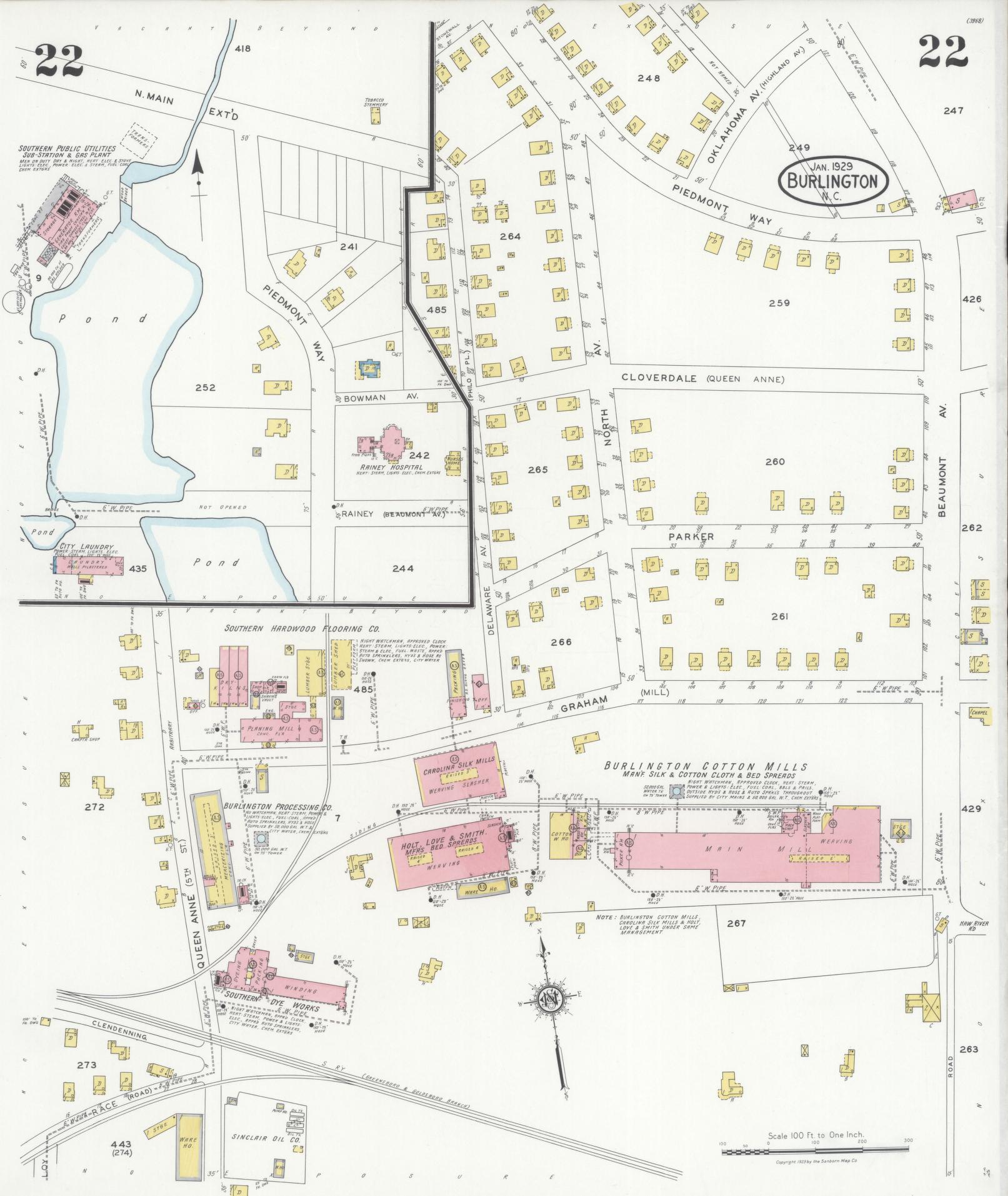 Sanborn Fire Insurance Map from Burlington, Alamance County, North Carolina (1929), Sheet #0022 - Complete Map Set gallery image, historic Sanborn map, vintage wall art, North Carolina North Carolina