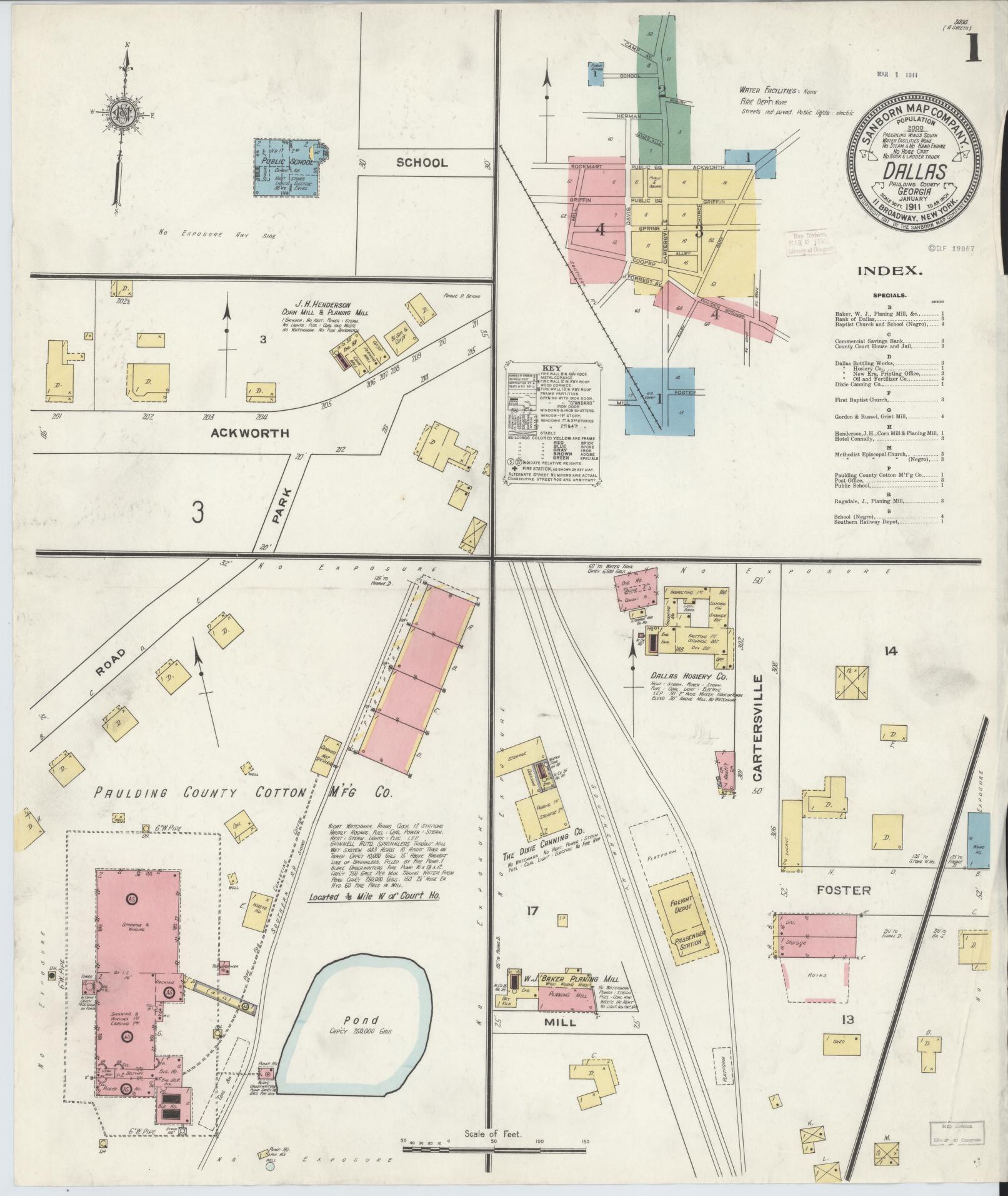 Sanborn Fire Insurance Map from Dallas, Paulding County, Georgia (1911), Sheet #0001 - Complete Map Set gallery image, historic Sanborn map, vintage wall art, Georgia Georgia