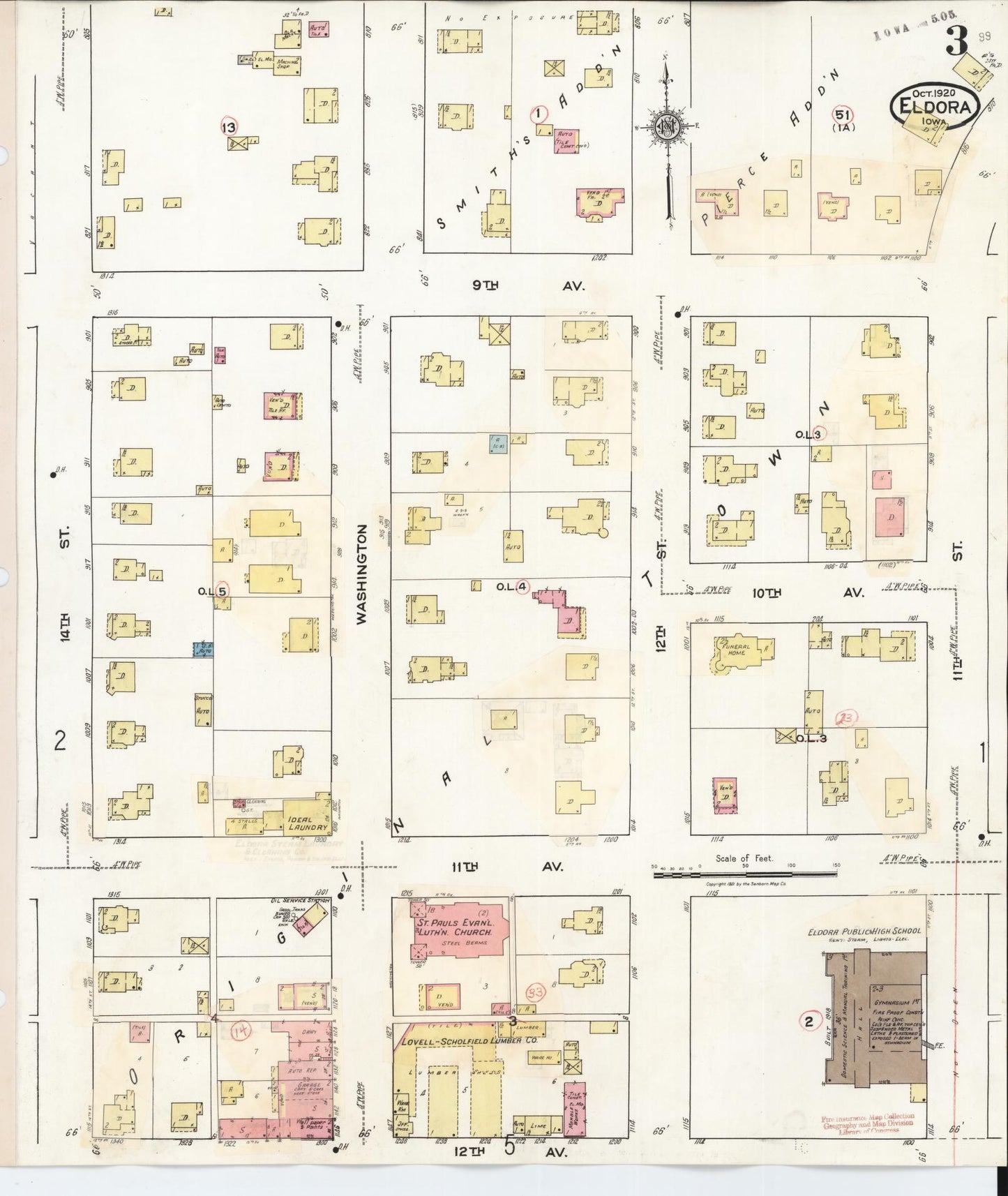 Sanborn Fire Insurance Map from Eldora, Hardin County, Iowa (1940), Sheet #0003 - Historic Sanborn Fire Insurance Map Print, vintage old map wall art