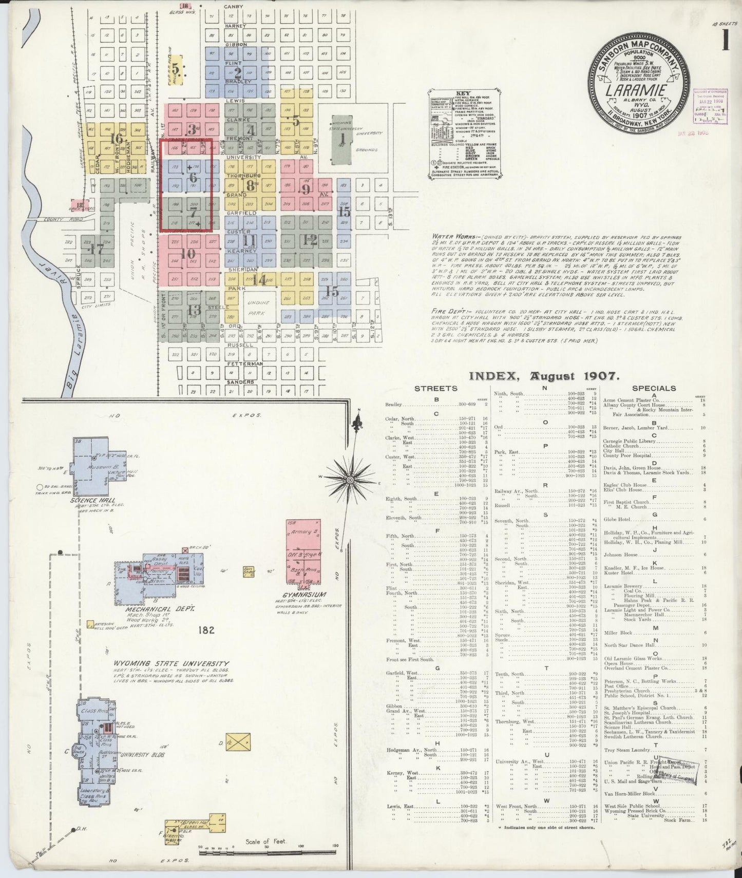 Sanborn Fire Insurance Map from Laramie, Albany County, Wyoming. (1907) – Historic Sanborn Fire Insurance Map Print