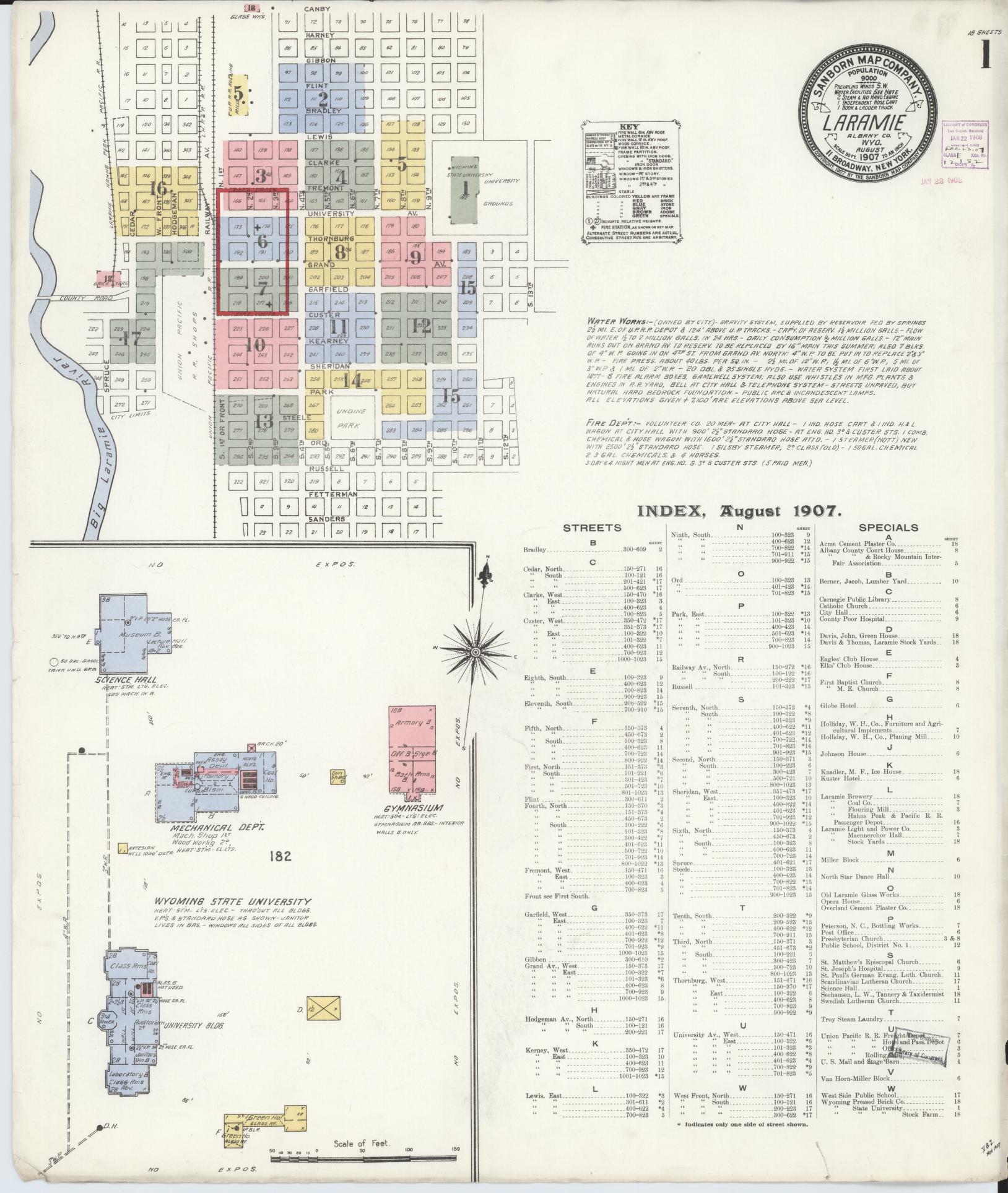 Sanborn Fire Insurance Map from Laramie, Albany County, Wyoming. (1907) – Historic Sanborn Fire Insurance Map Print