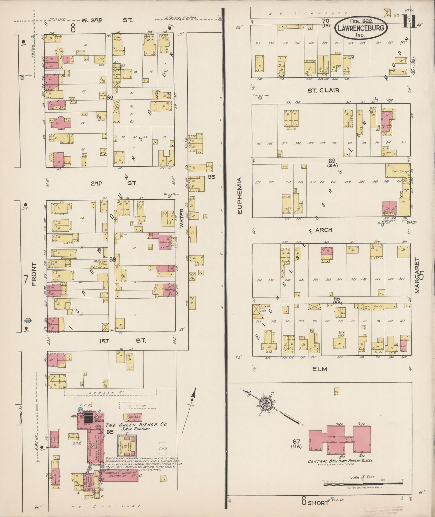 Sanborn Fire Insurance Map from Lawrenceburg, Dearborn County, Indiana (1922), Sheet #0011 - Historic Sanborn Fire Insurance Map Print, vintage old map wall art, antique decor, genealogy gift, Indiana Indiana map