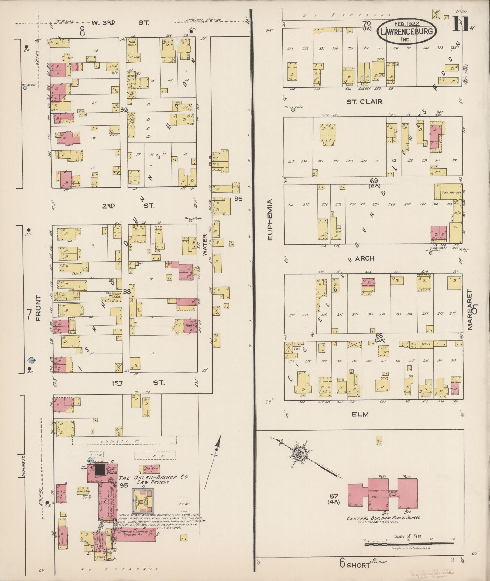 Sanborn Fire Insurance Map from Lawrenceburg, Dearborn County, Indiana (1922), Sheet #0011 - Historic Sanborn Fire Insurance Map Print, vintage old map wall art, antique decor, genealogy gift, Indiana Indiana map
