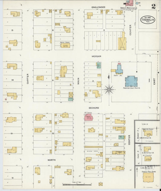 Sanborn Fire Insurance Map from Franklin, Robertson County, Texas (1905), Sheet #0002 - Historic Sanborn Fire Insurance Map Print, vintage old map wall art, antique decor, genealogy gift, Texas Texas map