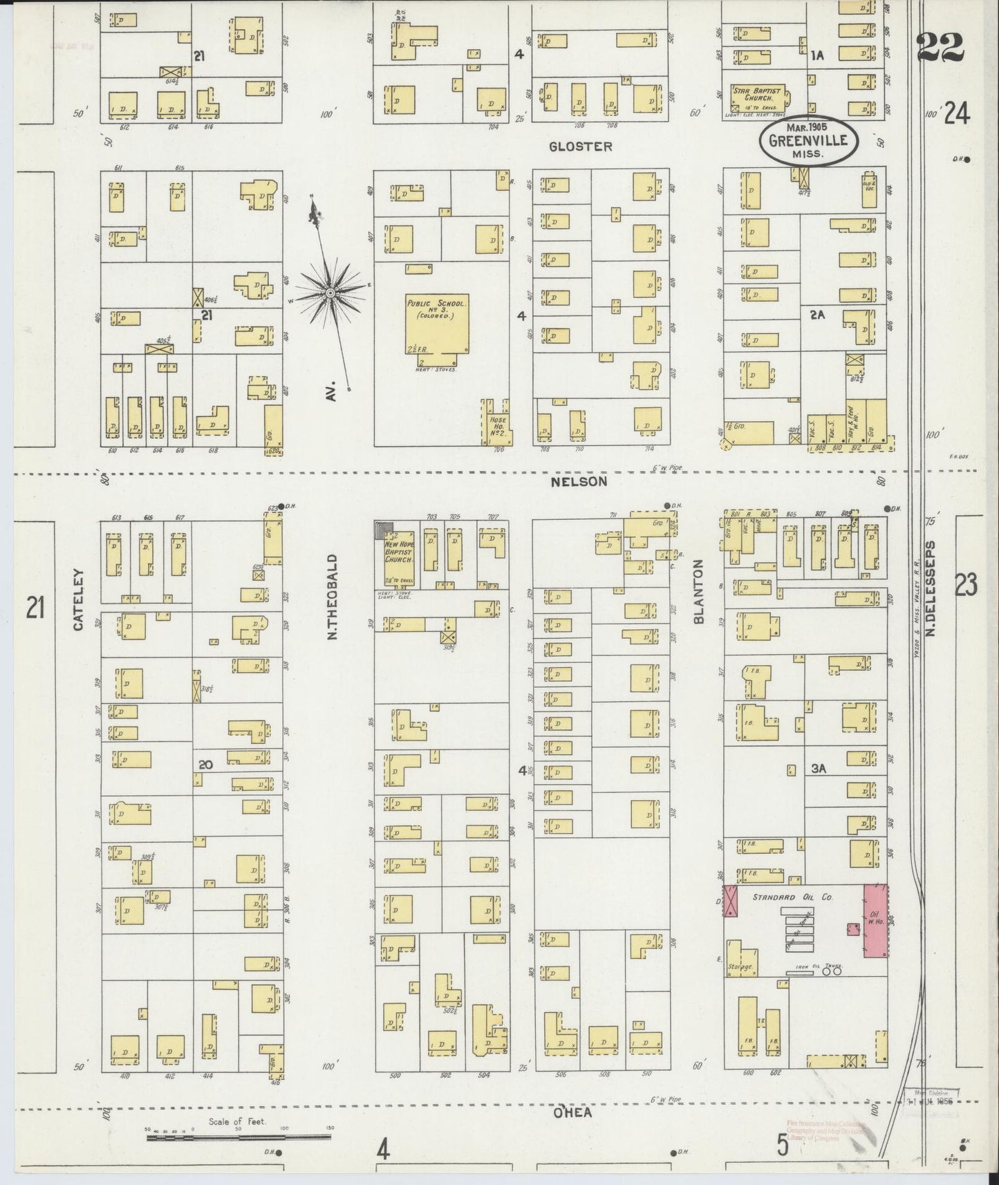 Sanborn Fire Insurance Map from Greenville, Washington County, Mississippi (1905), Sheet #0022 - Complete Map Set gallery image, historic Sanborn map, vintage wall art, Mississippi Mississippi