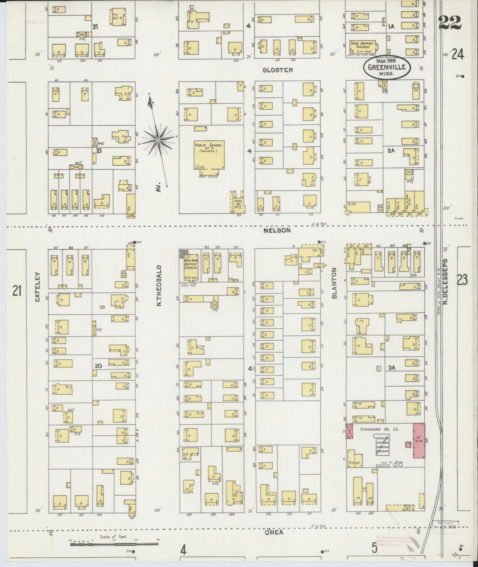 Sanborn Fire Insurance Map from Greenville, Washington County, Mississippi (1905), Sheet #0022 - Complete Map Set gallery image, historic Sanborn map, vintage wall art, Mississippi Mississippi