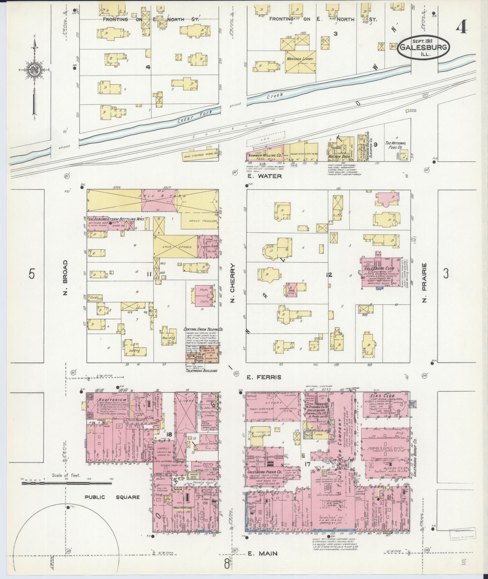 Sanborn Fire Insurance Map from Galesburg, Knox County, Illinois (1911), Sheet #0004 - Complete Map Set gallery image, historic Sanborn map, vintage wall art, Illinois Illinois