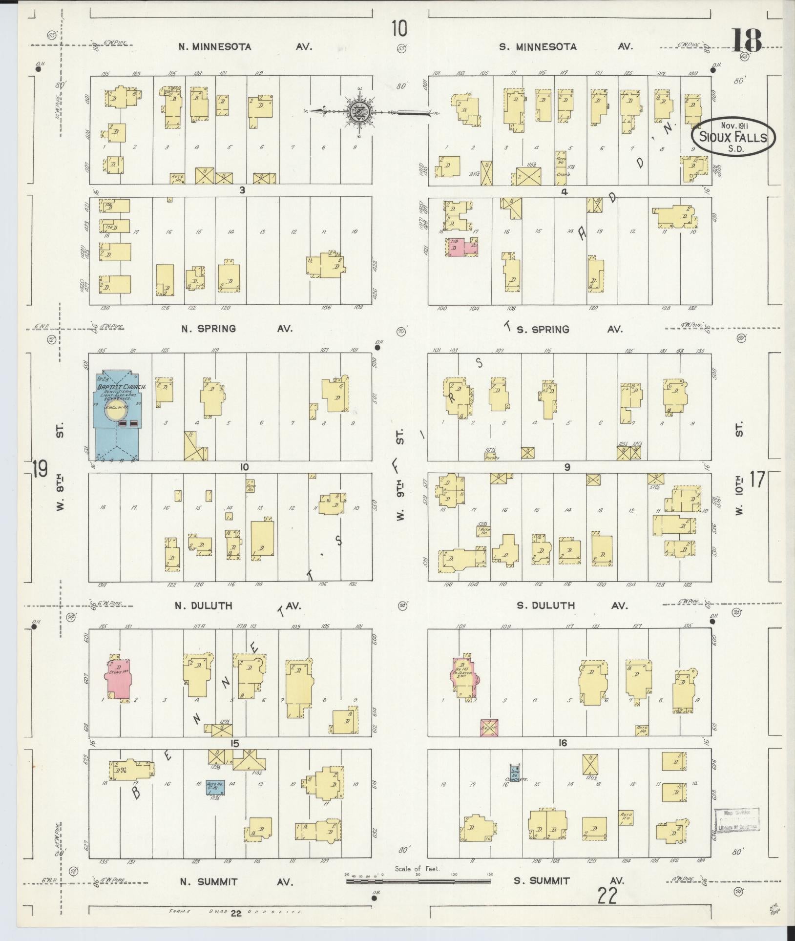 Sanborn Fire Insurance Map from Sioux Falls, Minnehaha County, South Dakota (1911), Sheet #0018 - Historic Sanborn Fire Insurance Map Print, vintage old map wall art, antique decor, genealogy gift, South Dakota South Dakota map