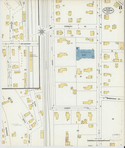 Sanborn Fire Insurance Map from Dedham, Norfolk County, Massachusetts (1903), Sheet #0008 - Complete Map Set gallery image, historic Sanborn map, vintage wall art, Massachusetts Massachusetts