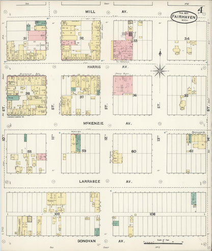 Sanborn Fire Insurance Map from Fairhaven [see also Bellingham and Sehome], Whatcom County, Washington (1891), Sheet #0004 - Complete Map Set gallery image, historic Sanborn map, vintage wall art, Washington Washington