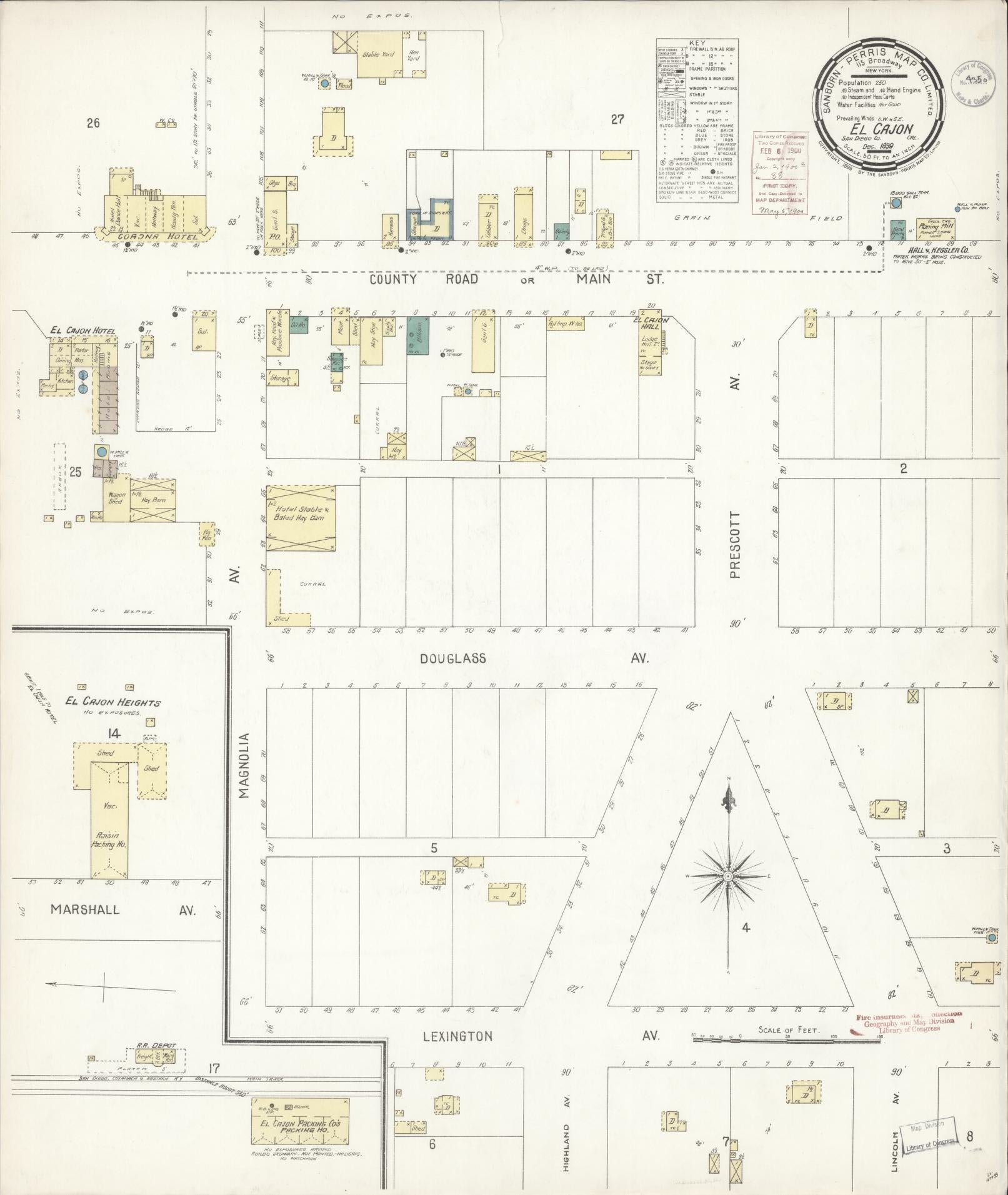 Sanborn Fire Insurance Map from El Cajon, San Diego County, California (1890), Sheet #0001 - Historic Sanborn Fire Insurance Map Print, vintage old map wall art, antique decor, genealogy gift, California California map