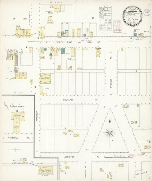 Sanborn Fire Insurance Map from El Cajon, San Diego County, California (1890), Sheet #0001 - Historic Sanborn Fire Insurance Map Print, vintage old map wall art, antique decor, genealogy gift, California California map