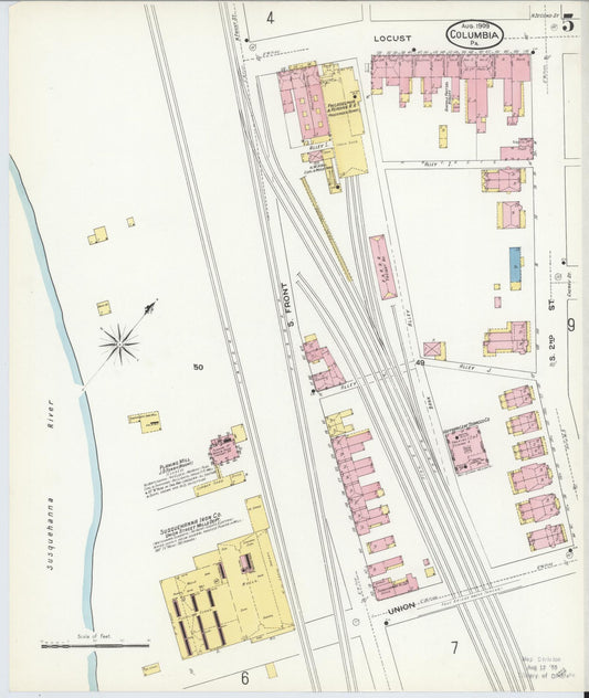 Sanborn Fire Insurance Map from Columbia, Lancaster County, Pennsylvania (1909), Sheet #0005 - Historic Sanborn Fire Insurance Map Print, vintage old map wall art, antique decor, genealogy gift, Pennsylvania Pennsylvania map
