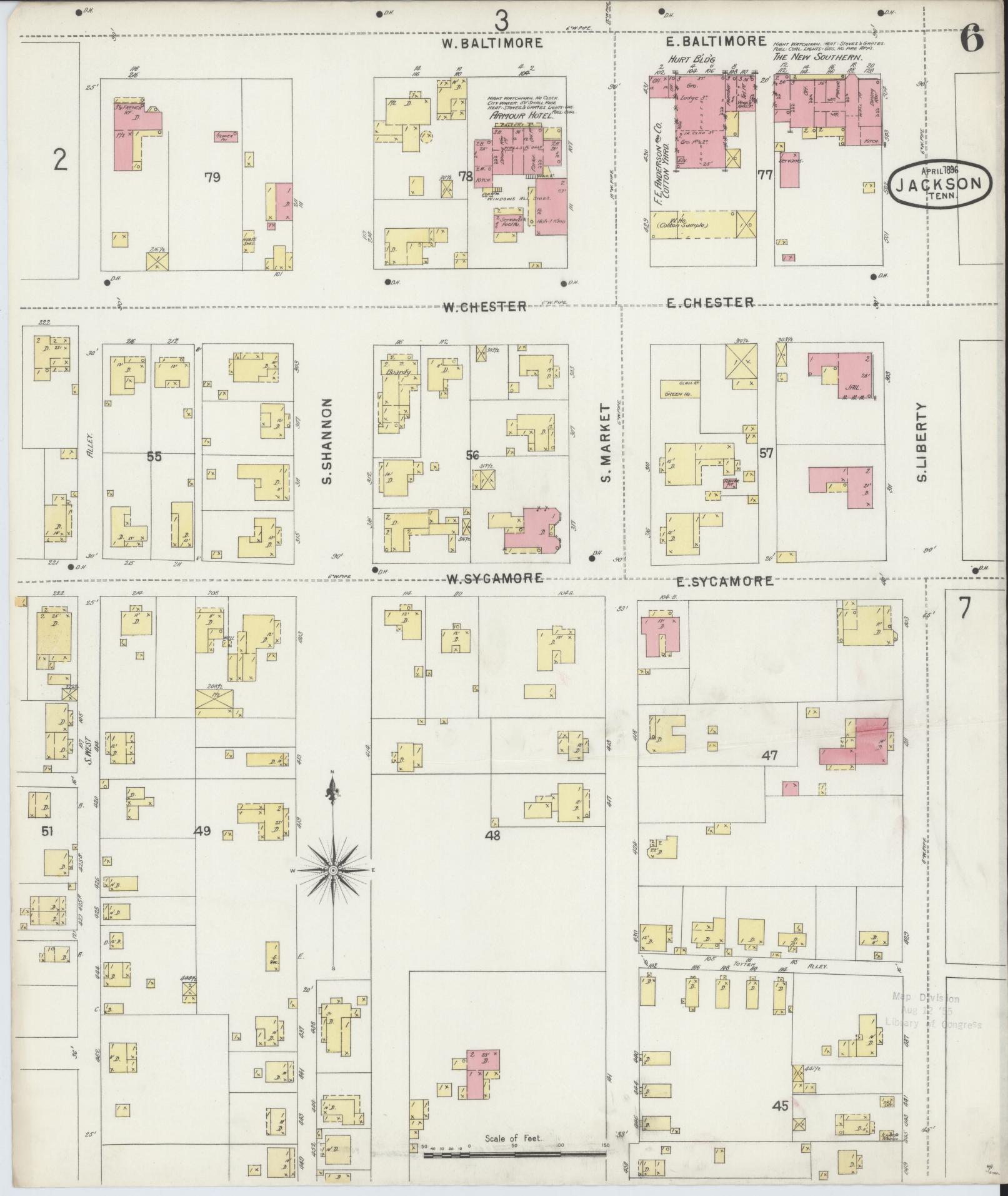 Sanborn Fire Insurance Map from Jackson, Madison County, Tennessee (1896), Sheet #0006 - Complete Map Set gallery image, historic Sanborn map, vintage wall art, Tennessee Tennessee