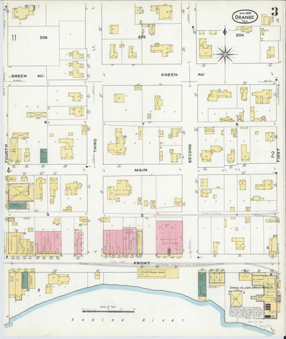 Sanborn Fire Insurance Map from Orange, Orange County, Texas (1909), Sheet #0003 - Historic Sanborn Fire Insurance Map Print, vintage old map wall art, antique decor, genealogy gift, Texas Texas map
