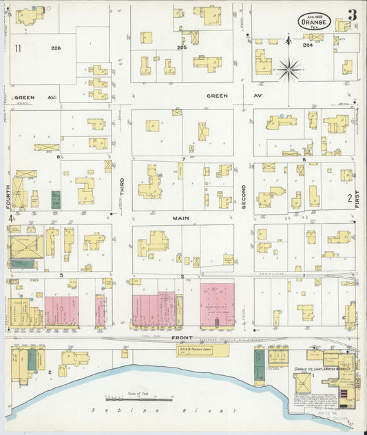 Sanborn Fire Insurance Map from Orange, Orange County, Texas (1909), Sheet #0003 - Historic Sanborn Fire Insurance Map Print, vintage old map wall art, antique decor, genealogy gift, Texas Texas map