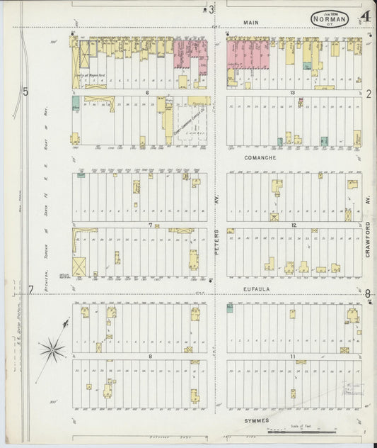 Sanborn Fire Insurance Map from Norman, Cleveland County, Oklahoma (1896), Sheet #0004 - Historic Sanborn Fire Insurance Map Print, vintage old map wall art, antique decor, genealogy gift, Oklahoma Oklahoma map